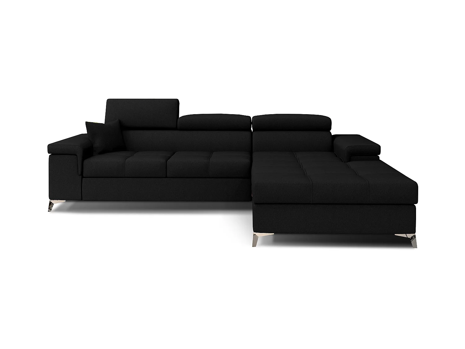 Canapé angle droit convertible tissu noir avec appuis-tête réglables Rikaro 280cm