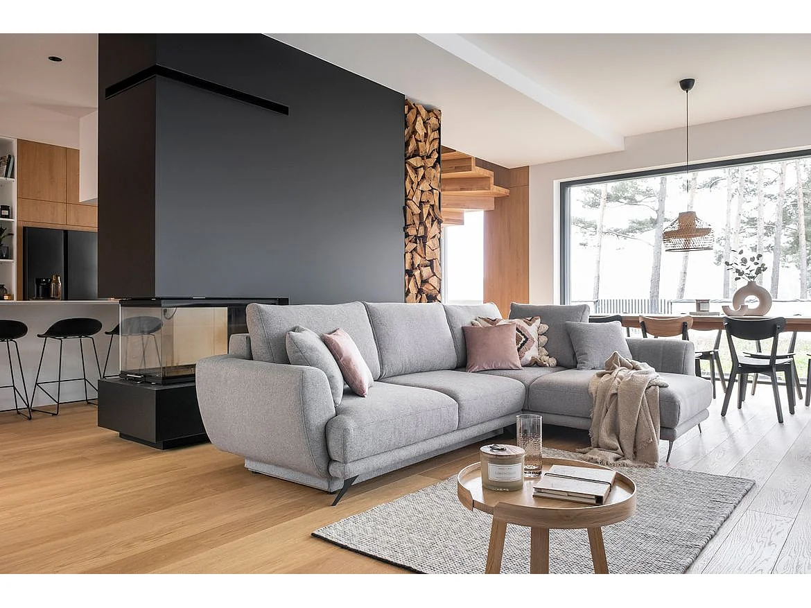 Canapé convertible angle droit tissu vert kaki Savary 280cm