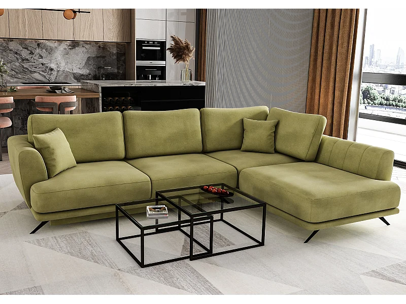 Converteerbare bank haaks Savary kakigroene stof 280 cm