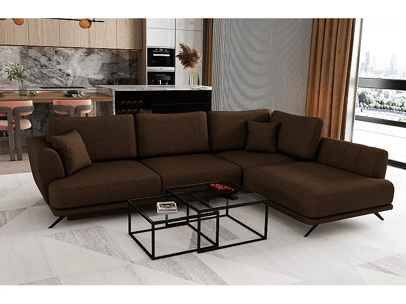 Canapé convertible angle droit tissu marron Savary 280cm