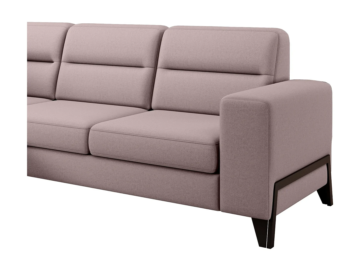 Canapé angle gauche convertible tissu rose clair et pieds acier noir Kassidi 277cm