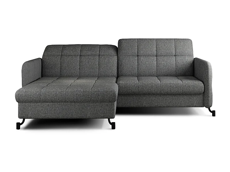 Canapé convertible angle gauche avec têtières réglables tissu matelassé gris foncé Lory 225cm