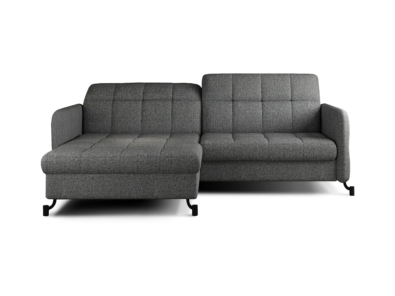 Canapé convertible angle gauche avec têtières réglables tissu matelassé gris foncé Lory 225cm