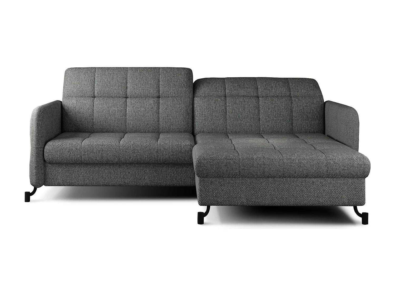 Canapé convertible angle droit avec têtières réglables tissu matelassé gris foncé Lory 225cm