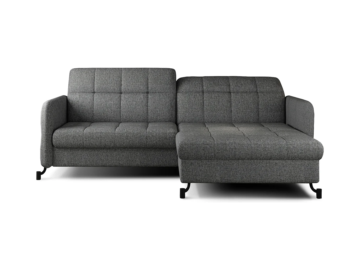 Canapé convertible angle droit avec têtières réglables tissu matelassé gris foncé Lory 225cm