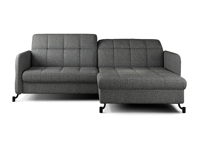 Canapé convertible angle droit avec têtières réglables tissu matelassé gris foncé Lory 225cm