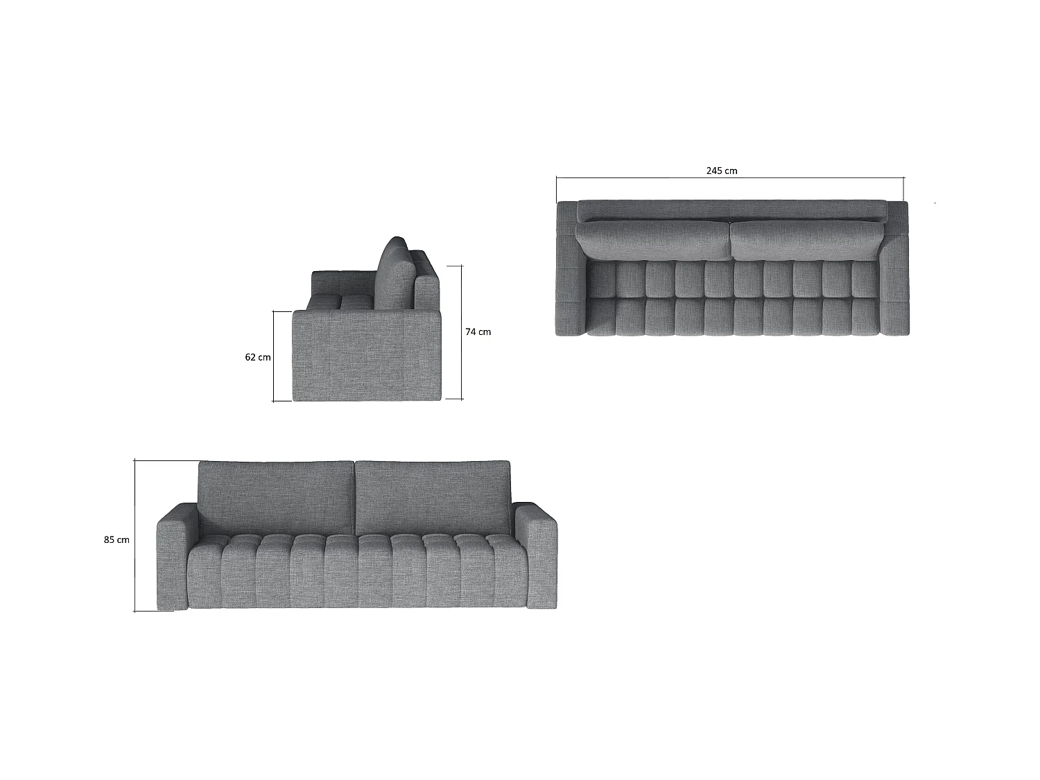 Canapé convertible 3 places velours marron clair avec coffre de rangement Larko 245cm