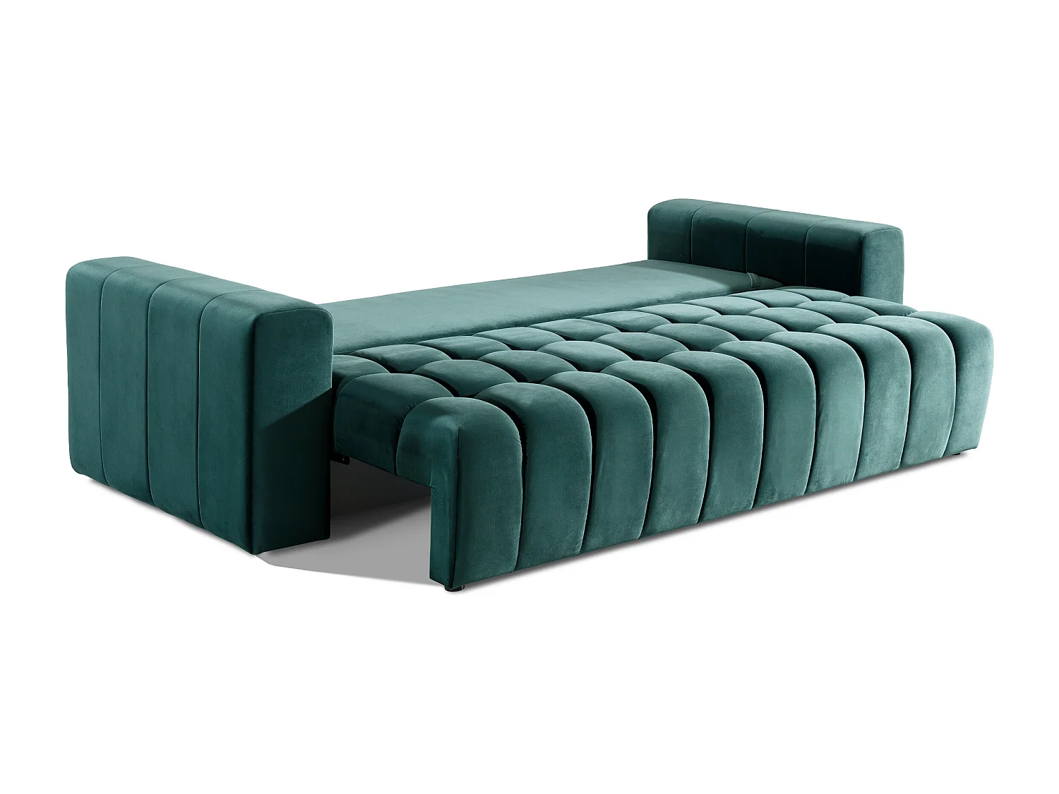 Canapé convertible 3 places velours marron clair avec coffre de rangement Larko 245cm