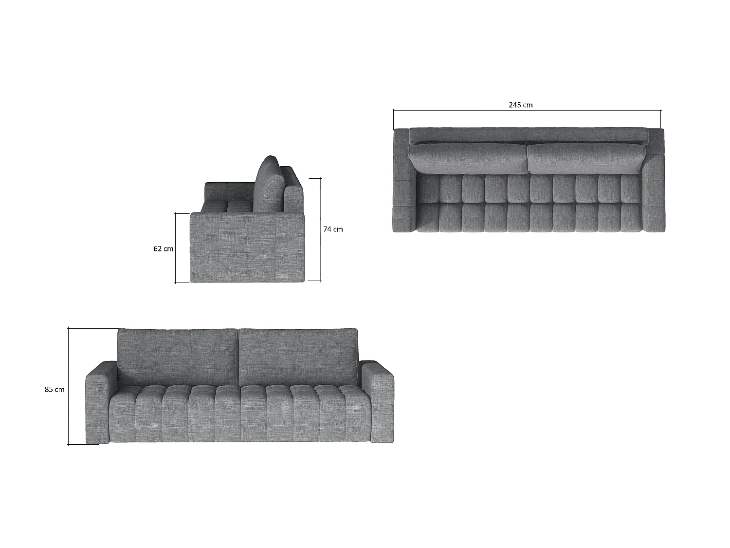 Canapé convertible 3 places velours marron clair avec coffre de rangement Larko 245cm