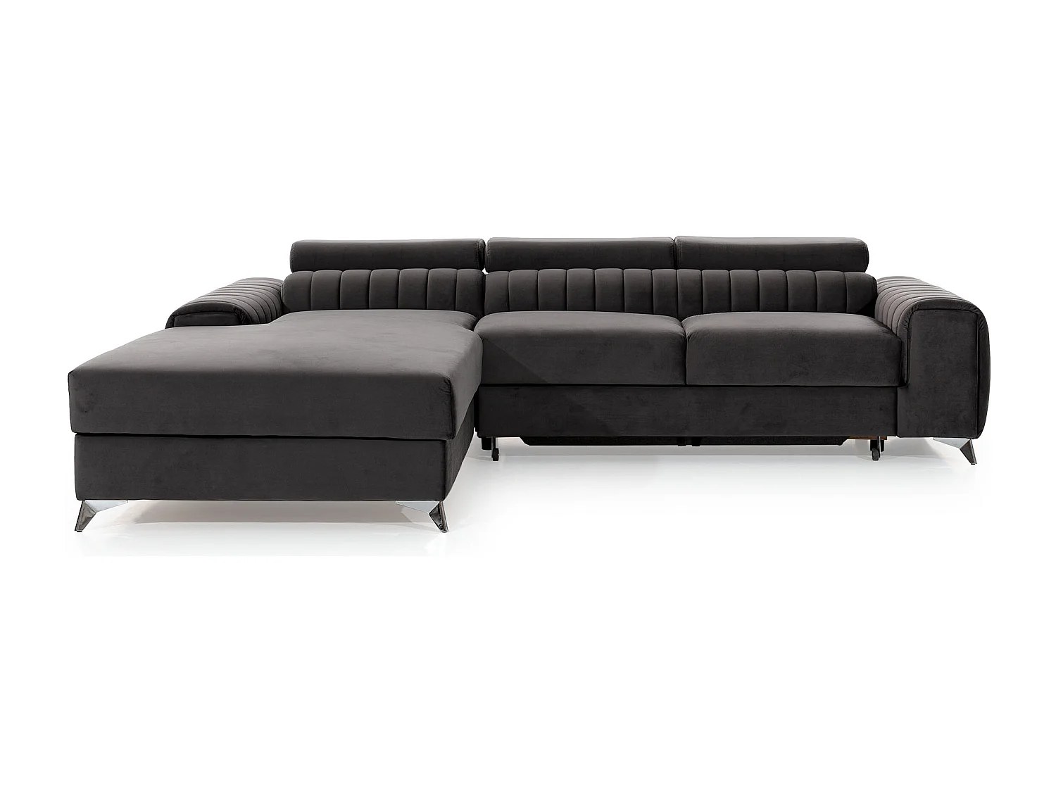 Canapé convertible angle gauche tissu doux marron Grenky 276cm