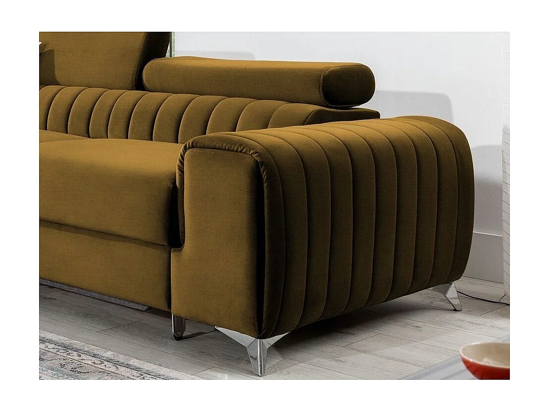 Canapé convertible angle gauche tissu doux marron Grenky 276cm