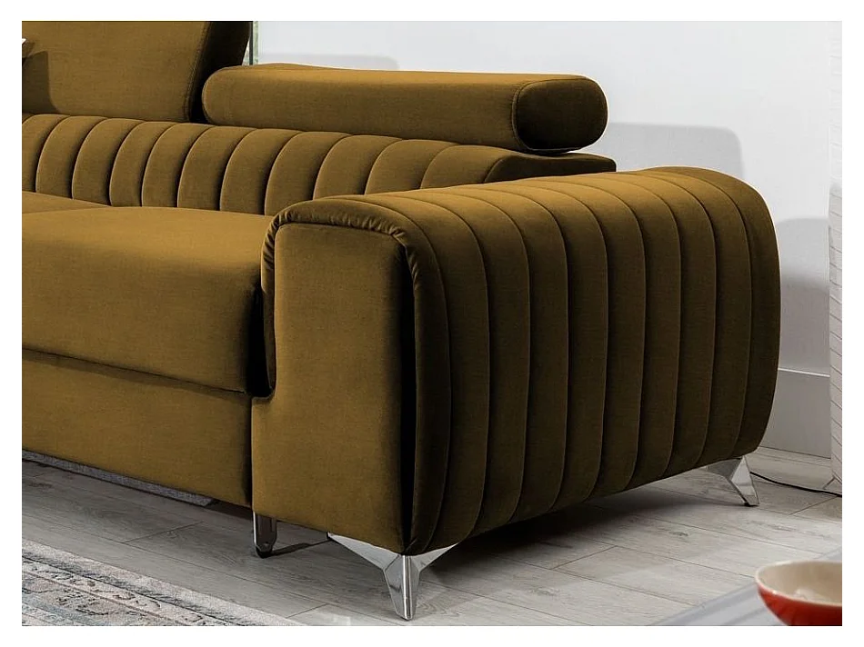 Canapé d'angle gauche convertible 4 places en tissu doux marron GRENKY