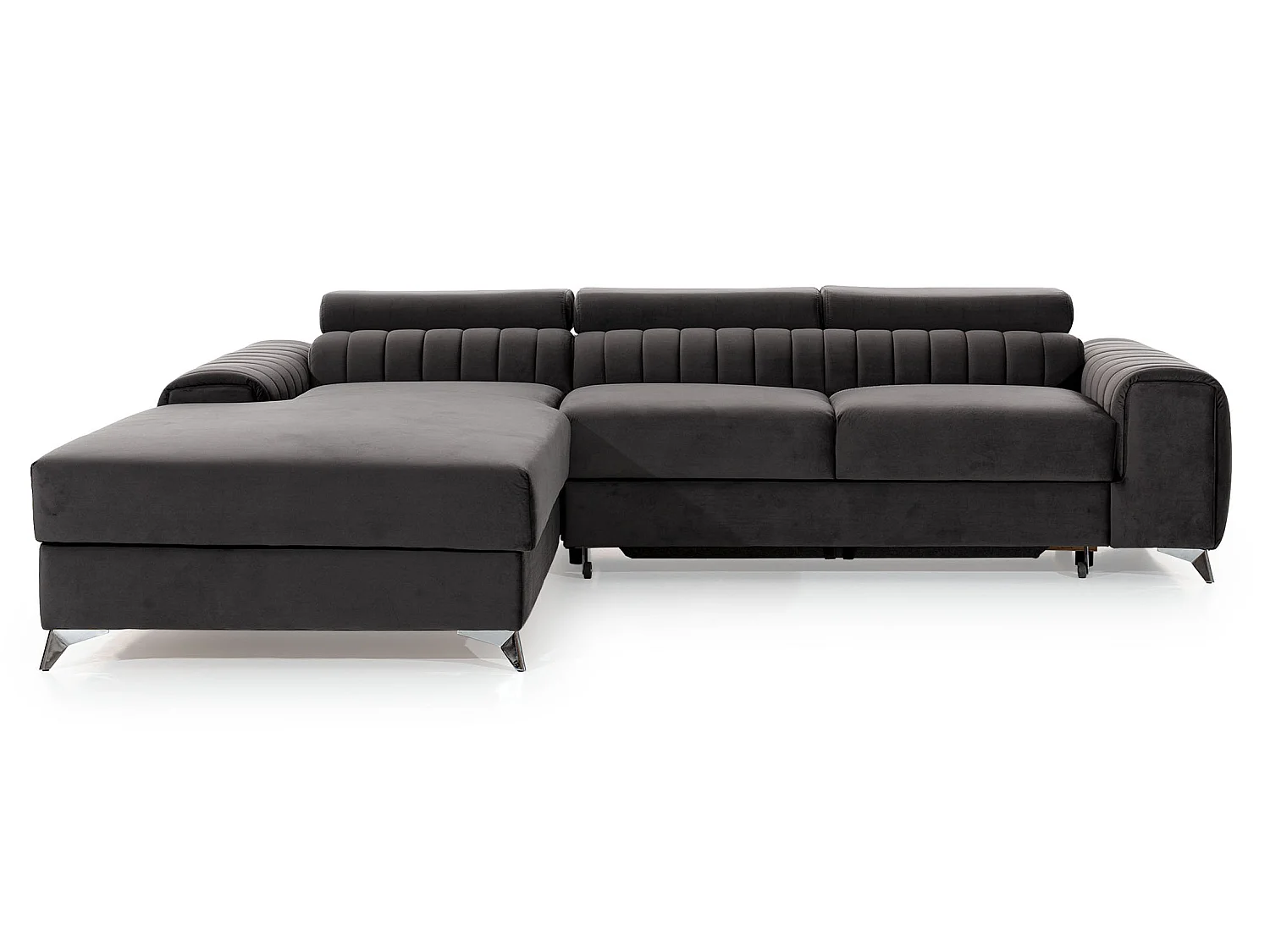 Canapé d'angle gauche convertible 4 places en tissu doux marron GRENKY
