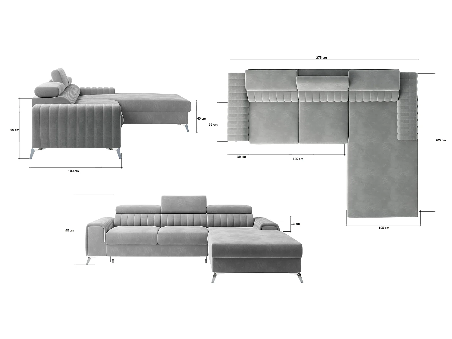 Canapé d'angle gauche convertible 4 places en tissu doux marron GRENKY