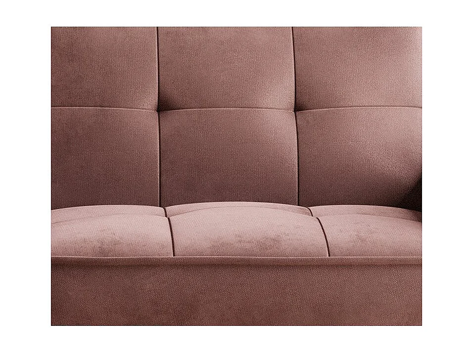 Canapé convertible 3 places velours rose cuivré capitonné et pieds bois noir Bizza 220cm