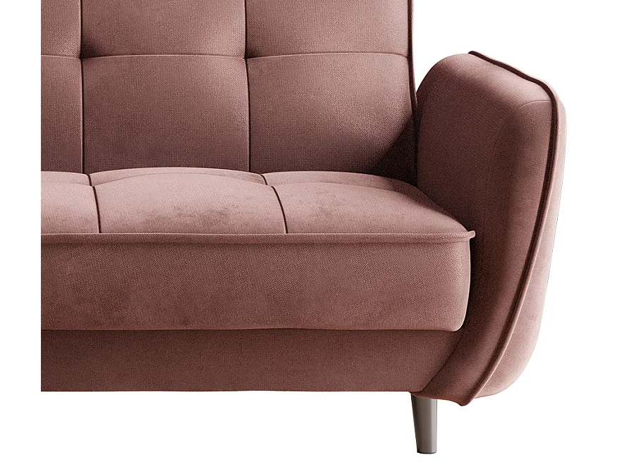 Canapé convertible 3 places velours rose cuivré capitonné et pieds bois noir Bizza 220cm