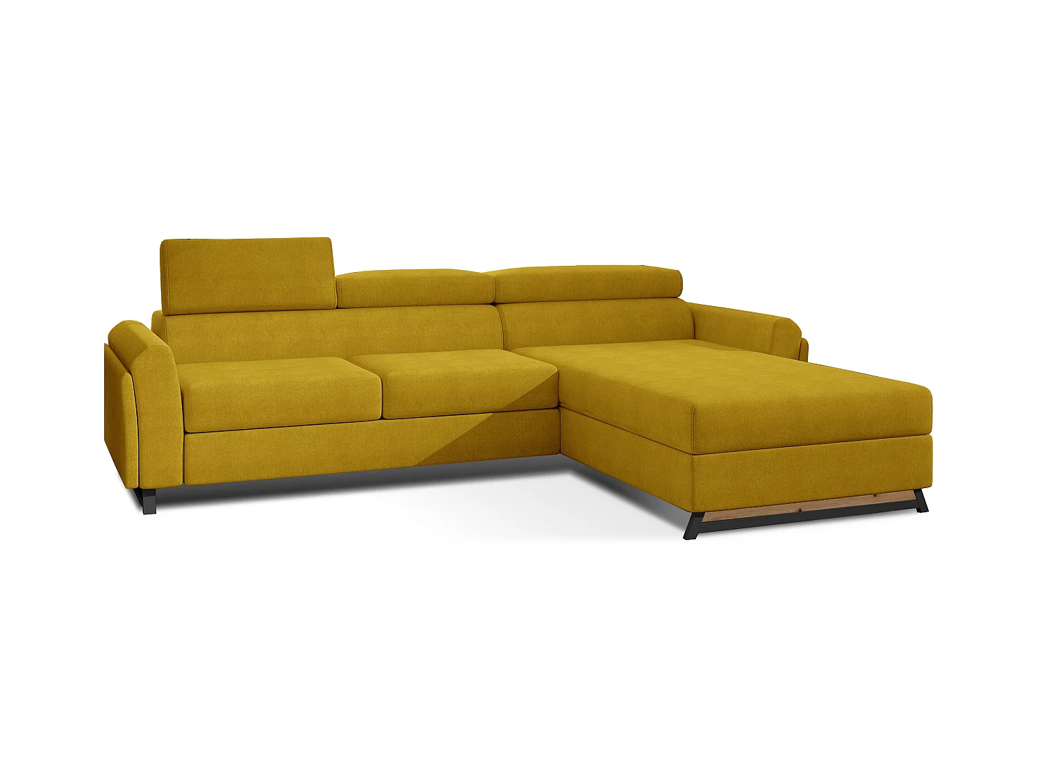 Canapé angle droit convertible tissu jaune avec appuis-tête réglables Mazerali 300cm