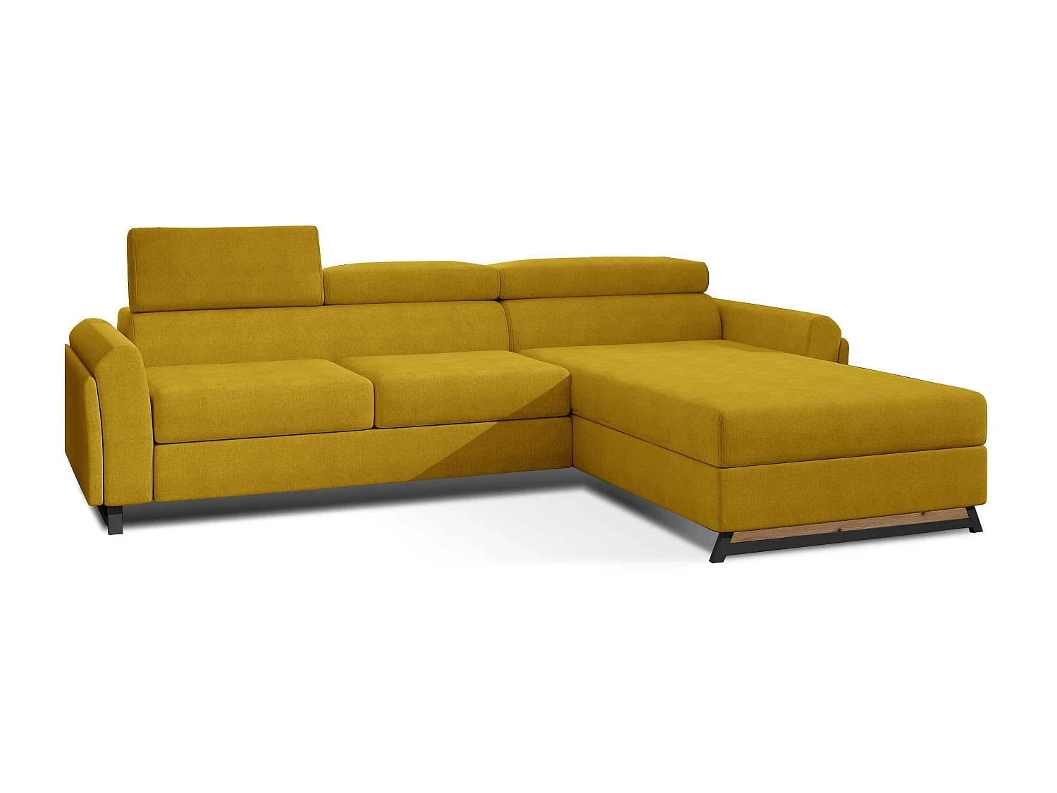 Canapé angle droit convertible tissu jaune avec appuis-tête réglables Mazerali 300cm