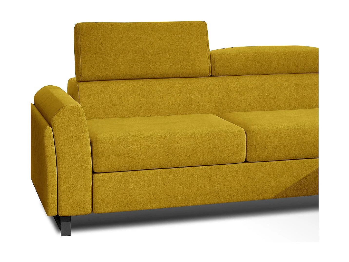 Canapé d’angle convertible MAZALI tissu- Appuis-tête réglables et rangement-Jaune curry-Méridienne A droite