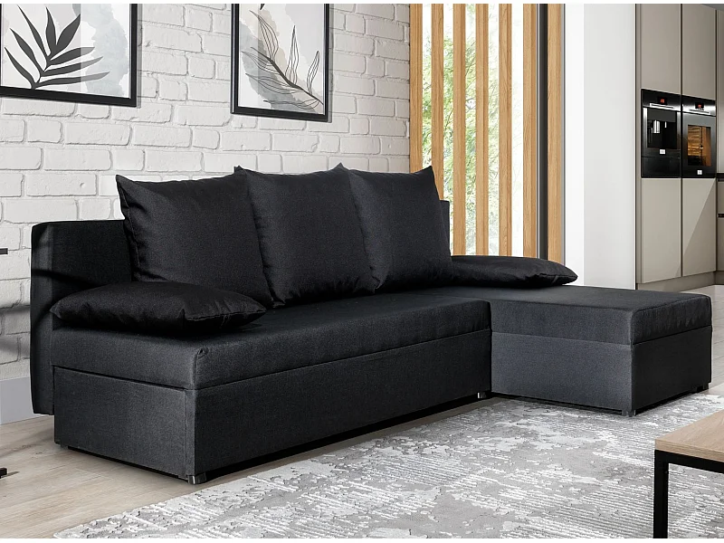 Canapé convertible angle réversible tissu noir Gary 206cm