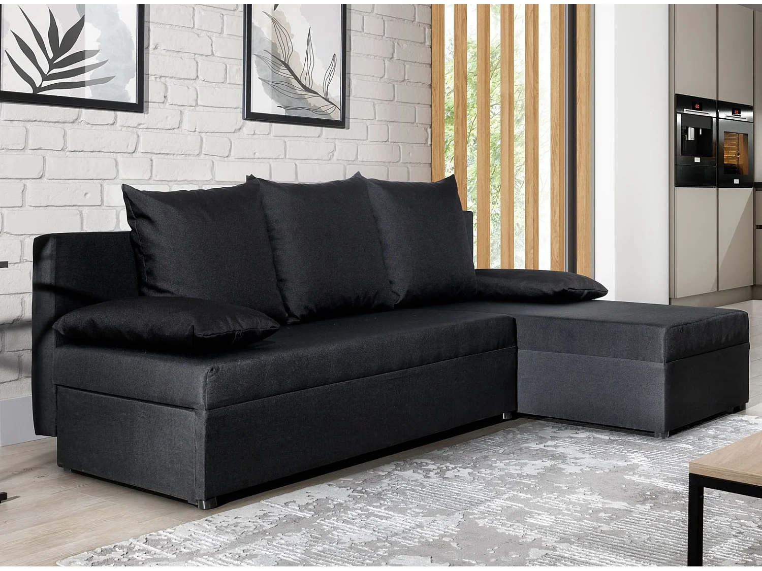 Canapé convertible angle réversible tissu noir Gary 206cm