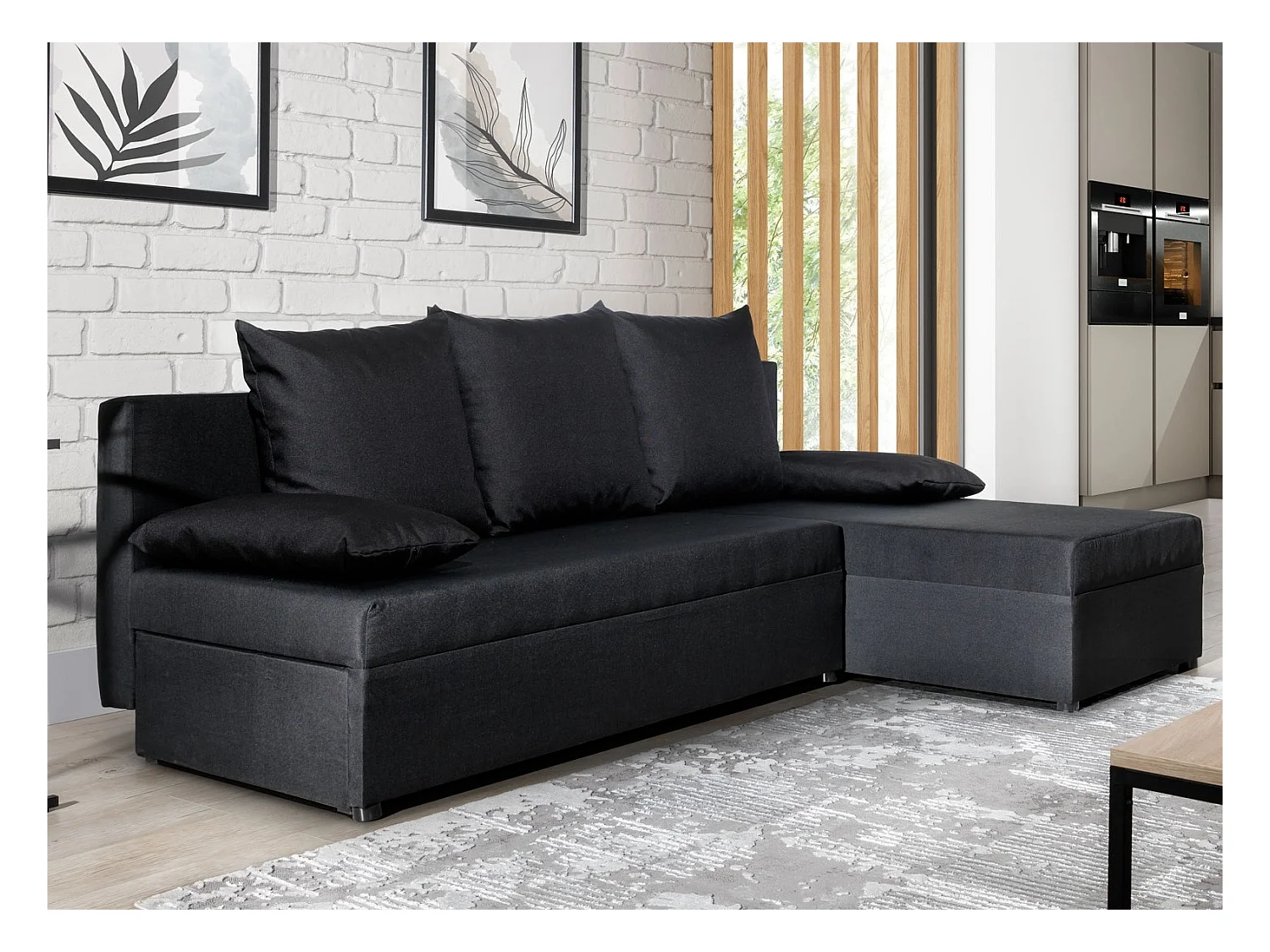 Canapé convertible angle réversible tissu noir Gary 206cm