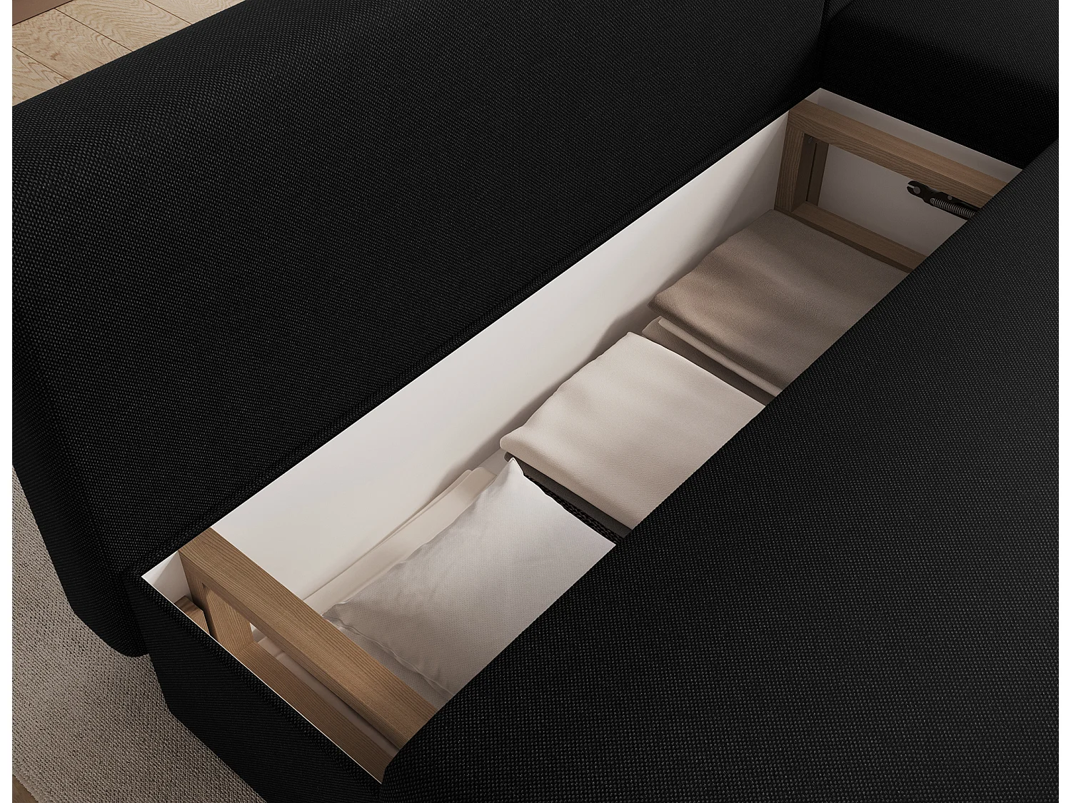 Canapé d’angle réversible convertible GARY en tissu côtelé – 206cm-Noir