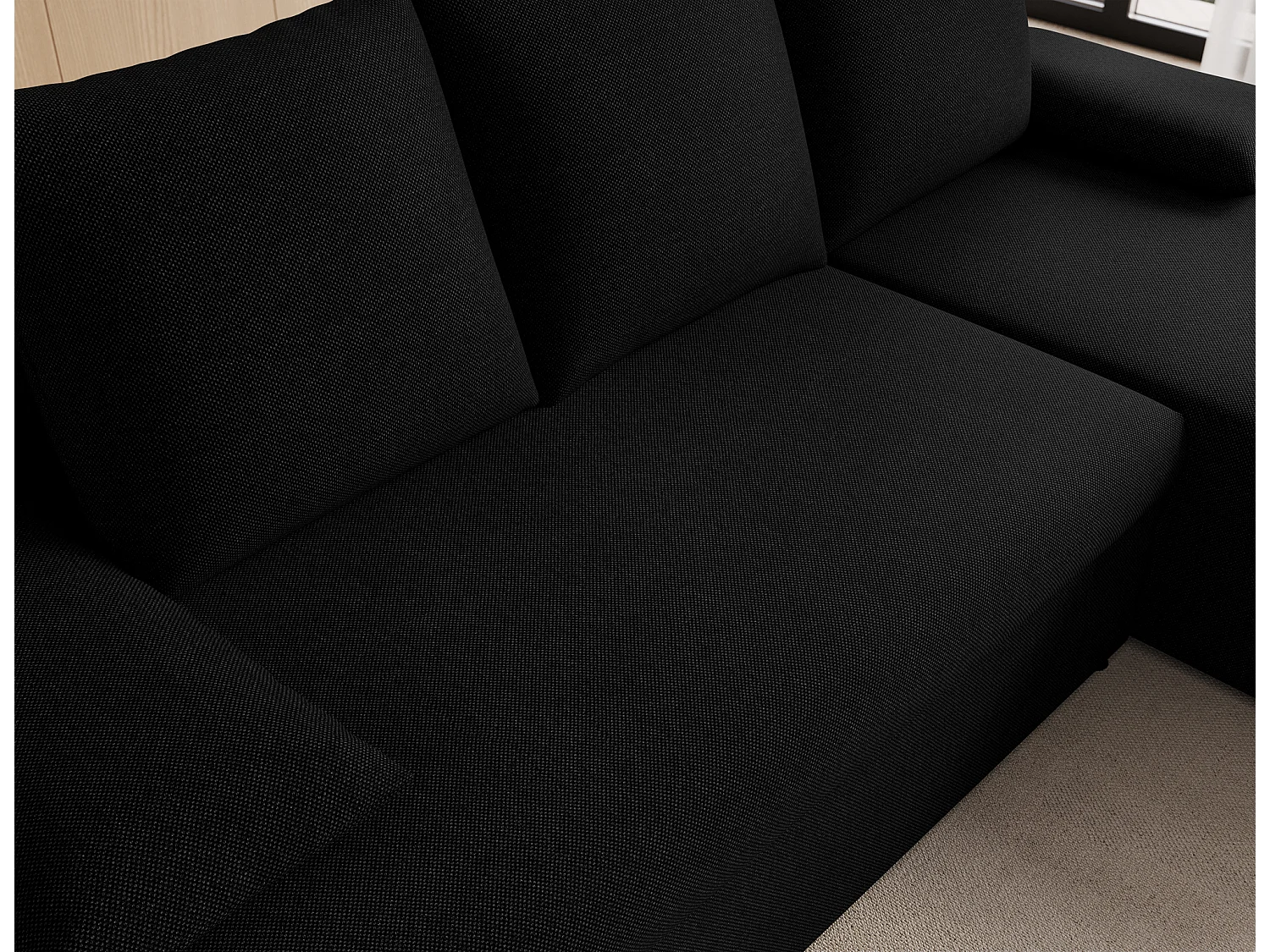 Canapé d’angle réversible convertible GARY en tissu côtelé – 206cm-Noir