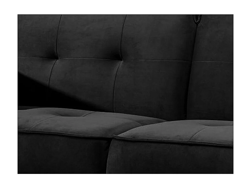 Canapé convertible 3 places velours noir capitonné et pieds bois noir Bizza 220cm