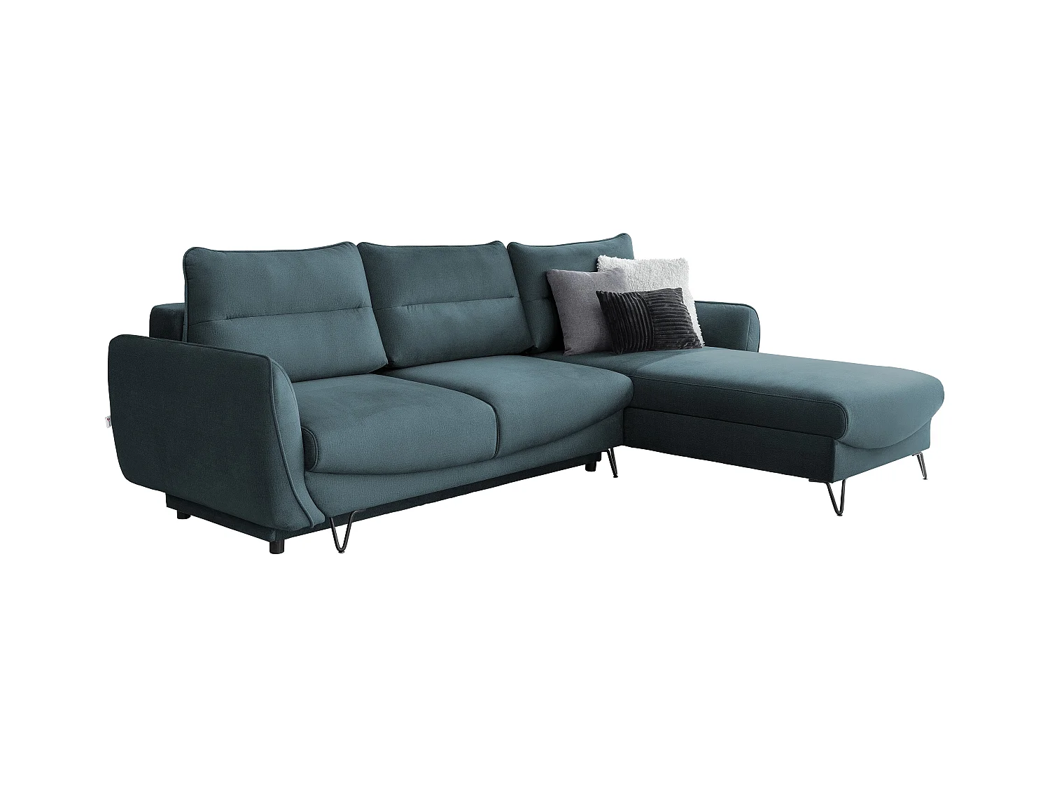 Canapé d'angle droit convertible velours vert bleuté Zurik 276cm