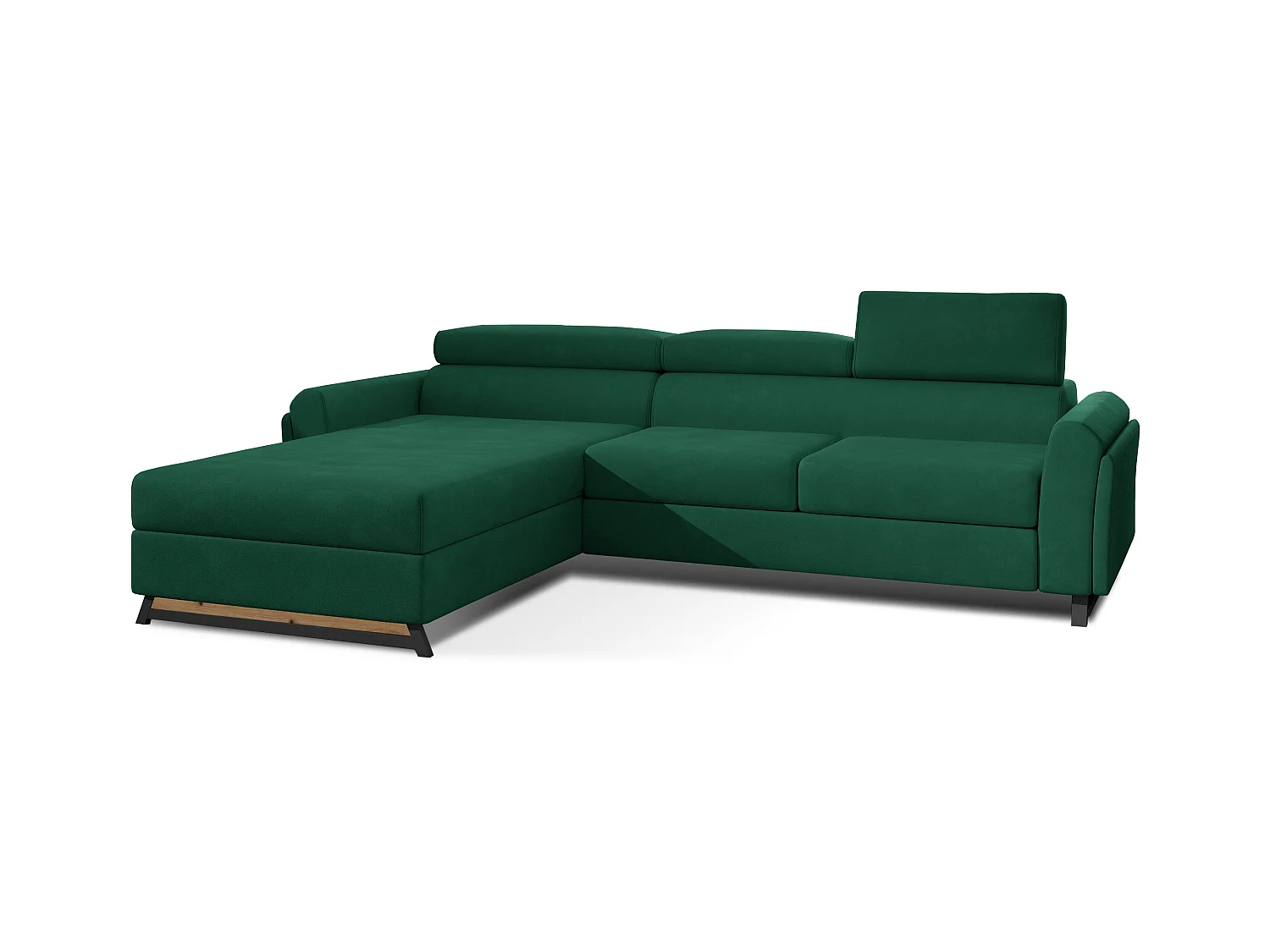 Canapé angle gauche convertible velours vert bouteille avec appuis-tête réglables Mazerali 300cm