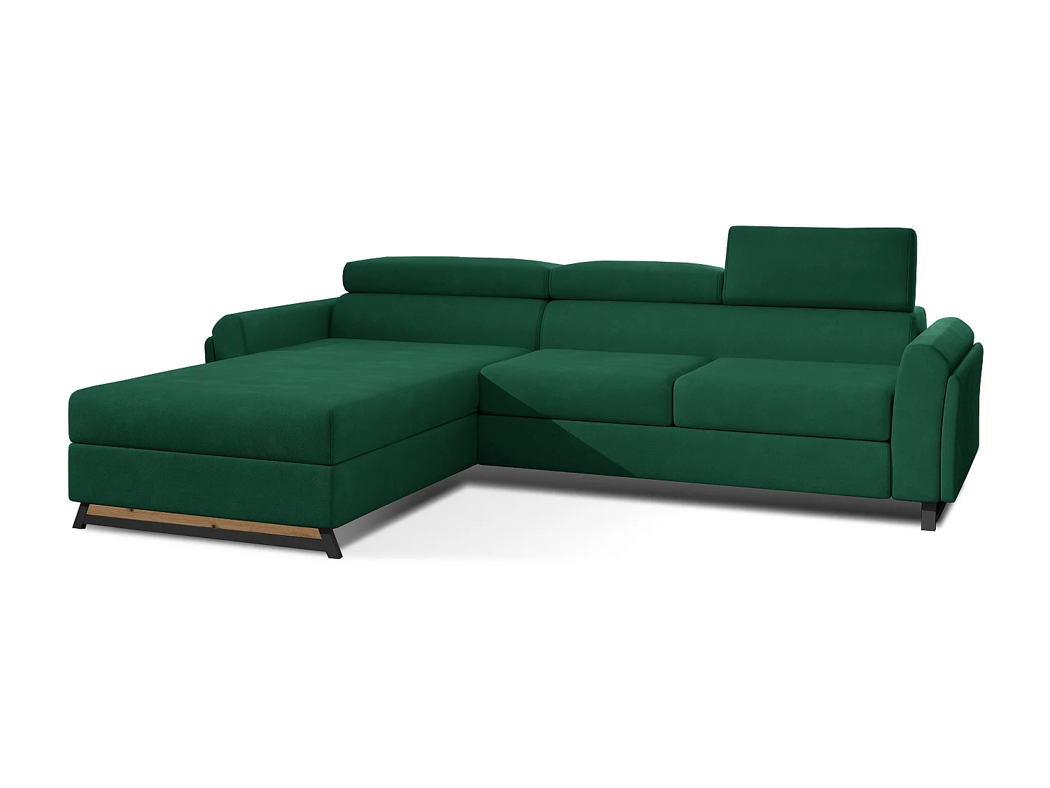 Canapé angle gauche convertible velours vert bouteille avec appuis-tête réglables Mazerali 300cm