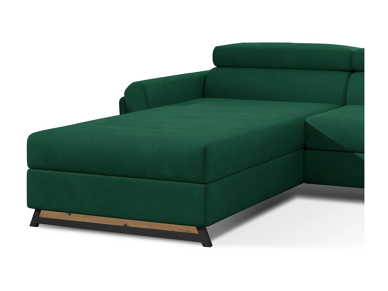 Canapé angle gauche convertible velours vert bouteille avec appuis-tête réglables Mazerali 300cm