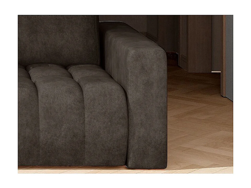 Canapé convertible 3 places tissu marron avec coffre de rangement Larko 245cm