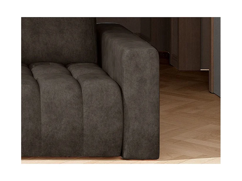 Canapé convertible 3 places tissu marron avec coffre de rangement Larko 245cm