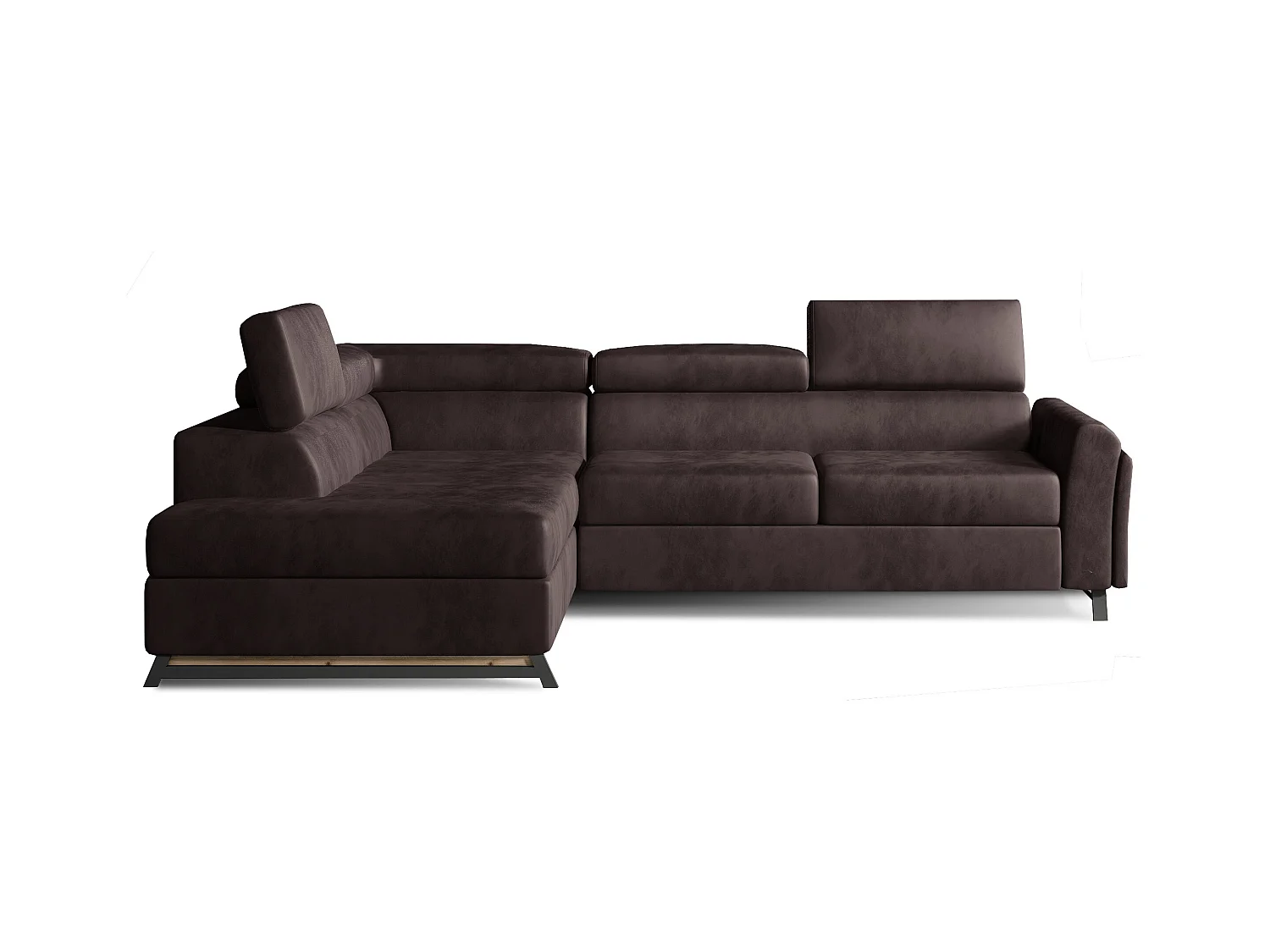 Canapé angle droit convertible velours marron avec têtières réglables Nikos 265cm 2