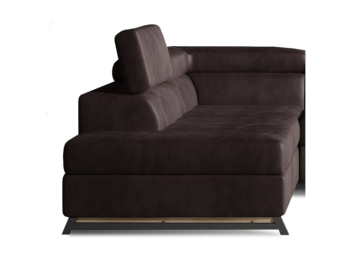 Canapé angle droit convertible velours marron avec têtières réglables Nikos 265cm 2