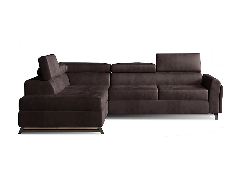 Canapé angle droit convertible velours marron avec têtières réglables Nikos 265cm 2