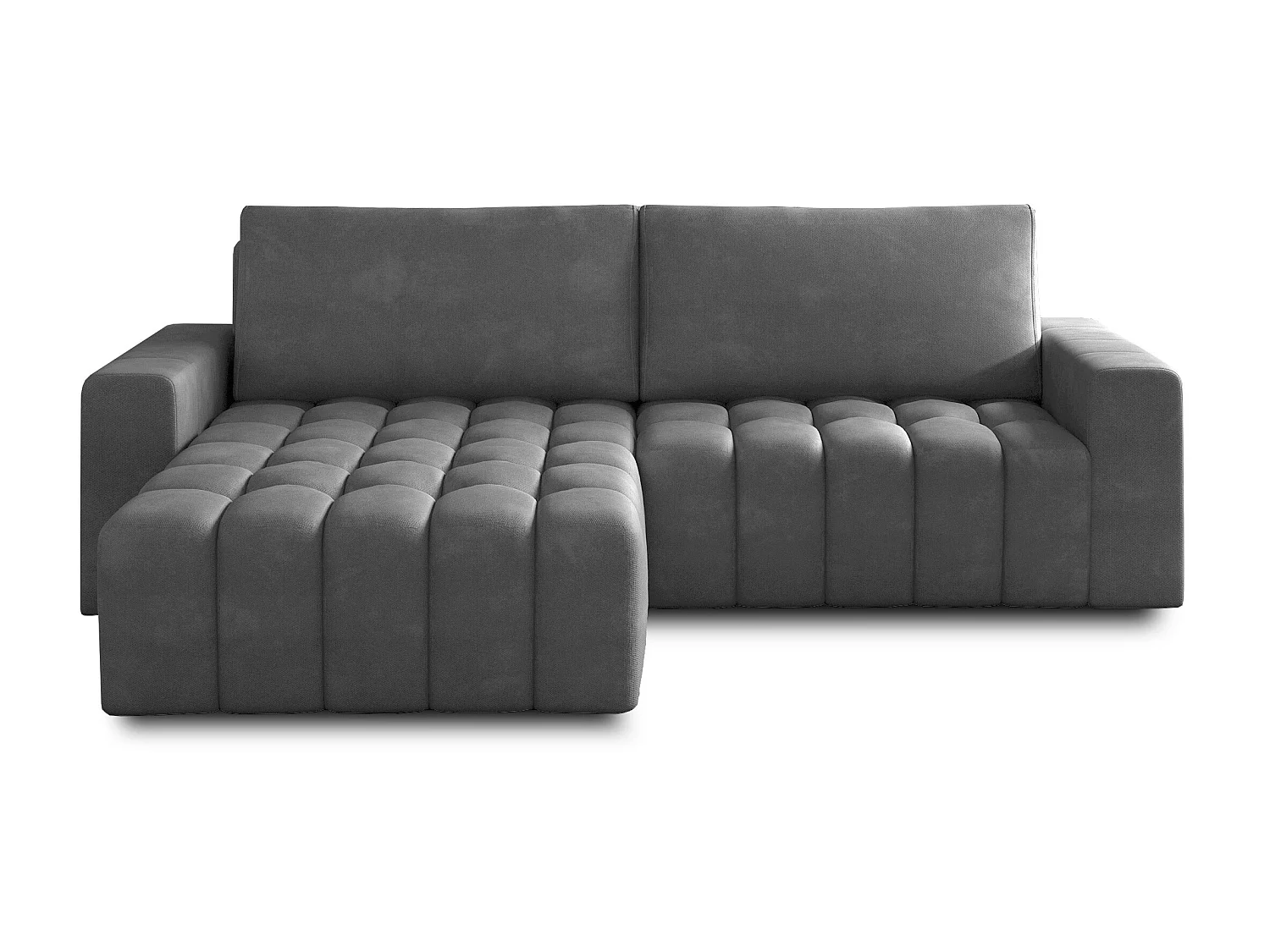 Canapé convertible design velours matelassé gris angle gauche Bozen 250cm