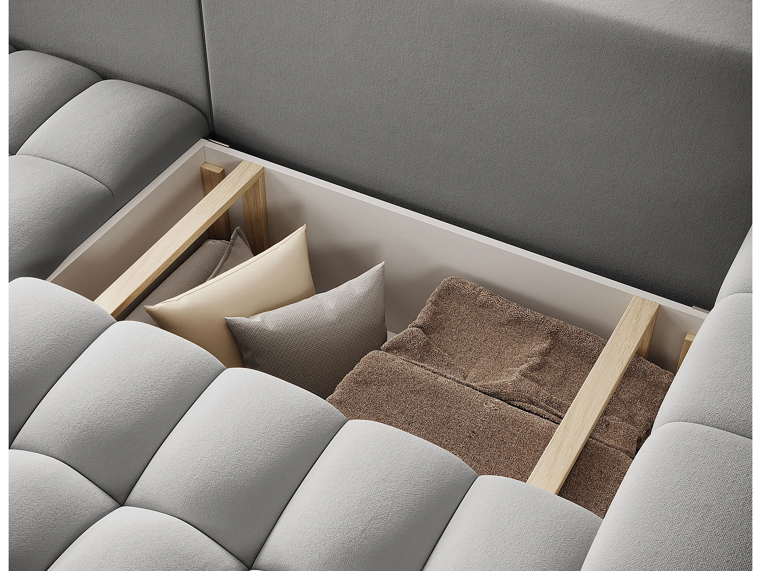 Canapé d’angle velours capitonné BOZEN – Convertible et rangement-Gris-angle gauche