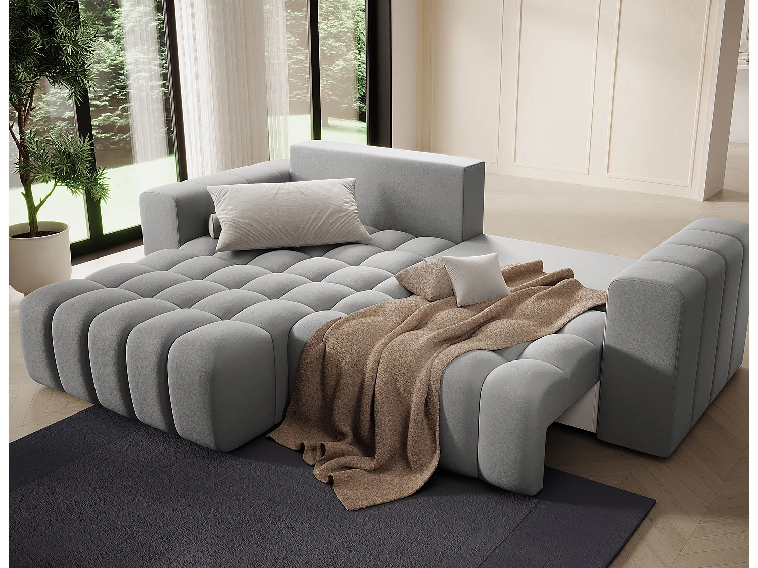 Canapé d’angle velours capitonné BOZEN – Convertible et rangement-Gris-angle gauche