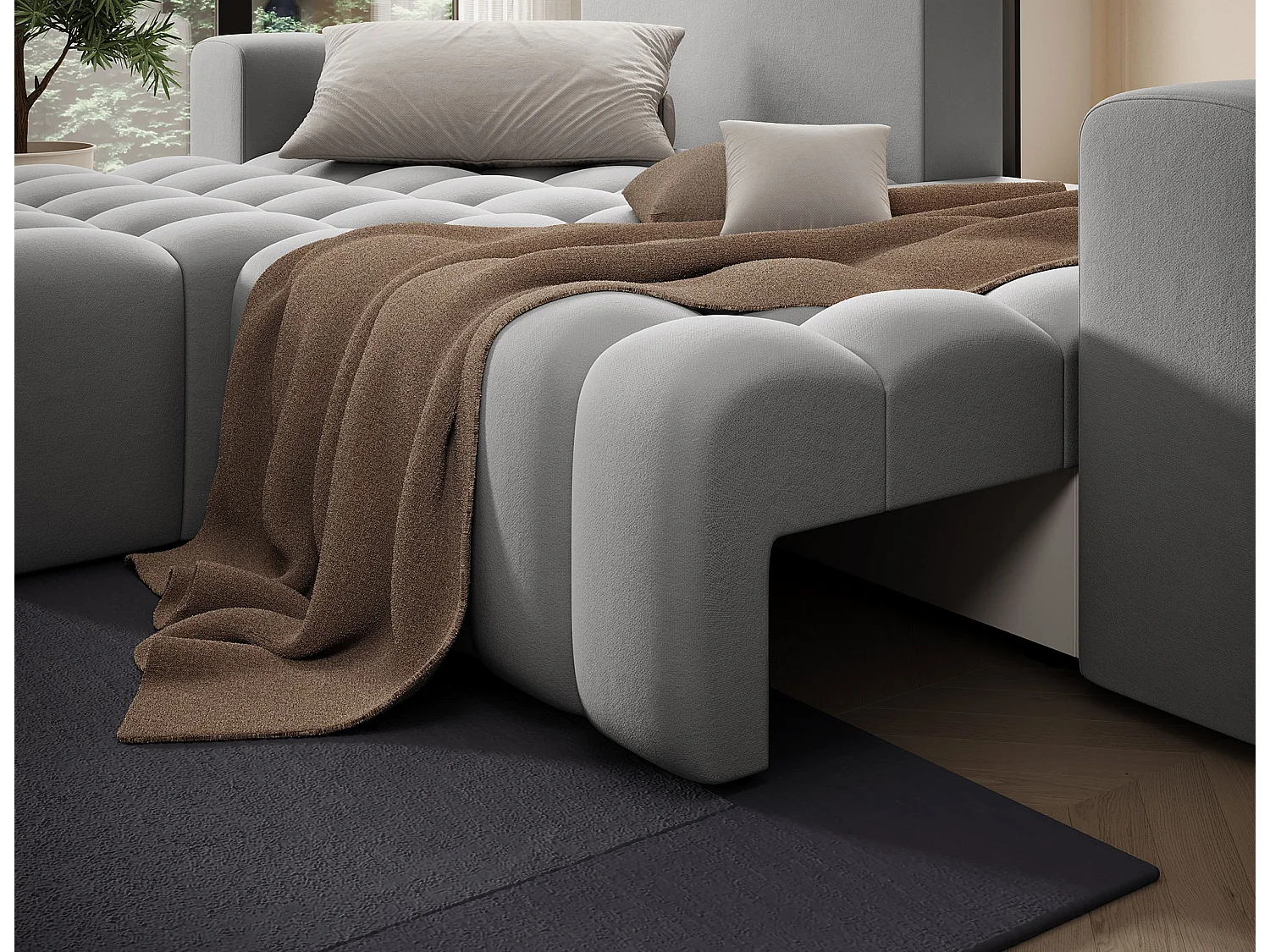 Canapé d’angle velours capitonné BOZEN – Convertible et rangement-Gris-angle gauche