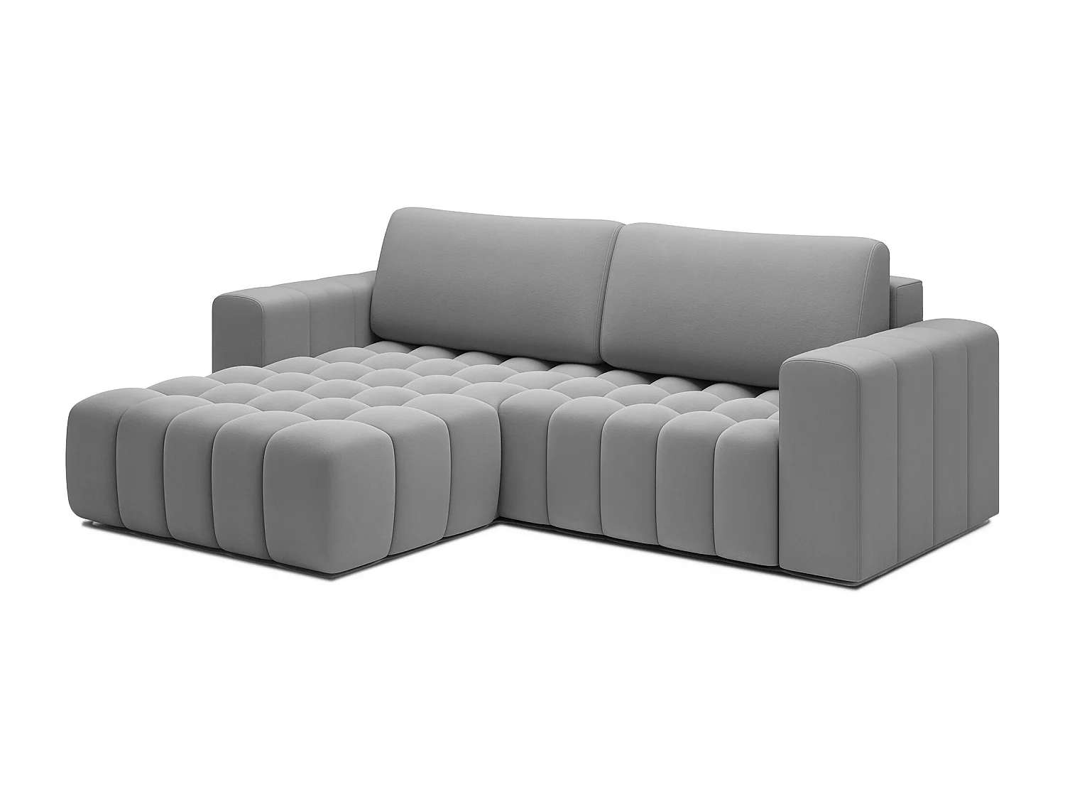 Canapé d’angle velours capitonné BOZEN – Convertible et rangement-Gris-angle gauche