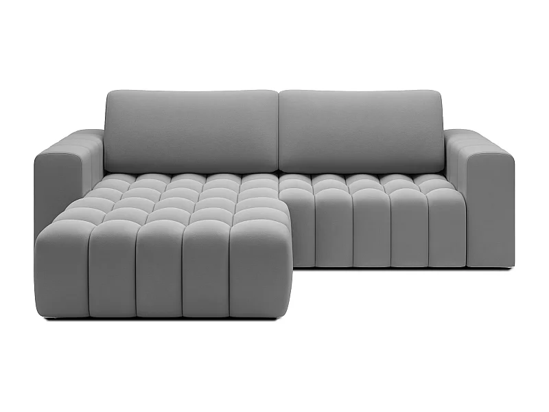 Canapé d’angle velours capitonné BOZEN – Convertible et rangement-Gris-angle gauche