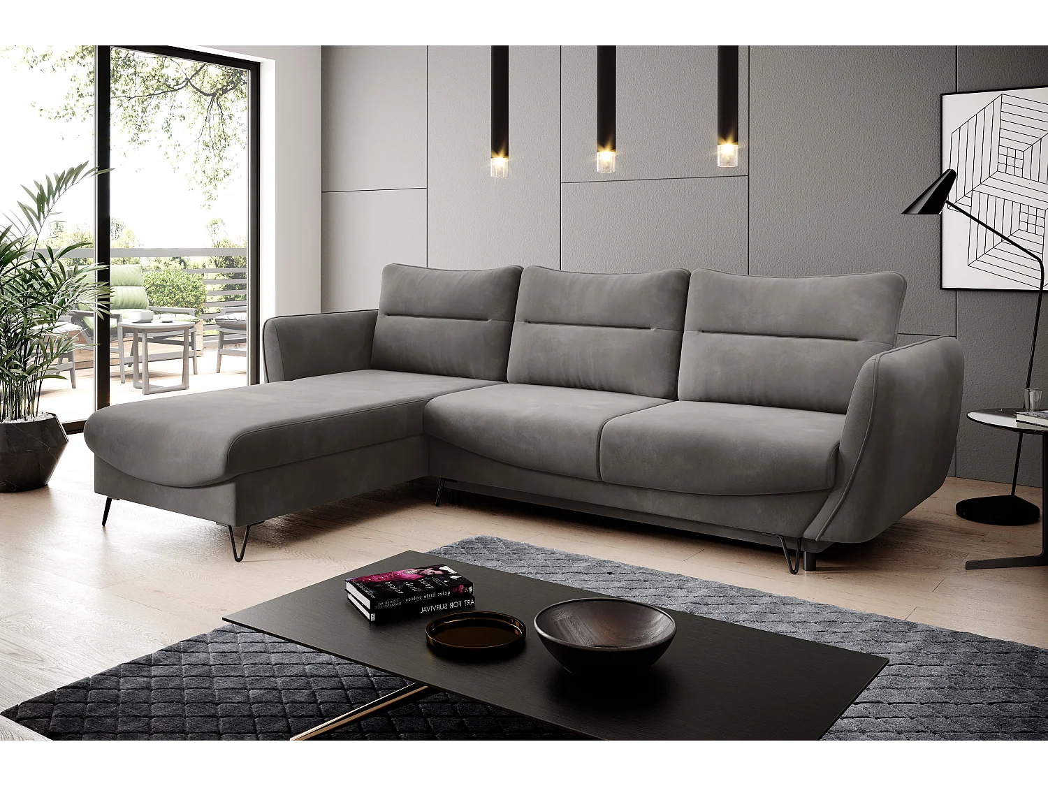 Canapé d'angle gauche convertible velours marron meuse Zurik 276cm