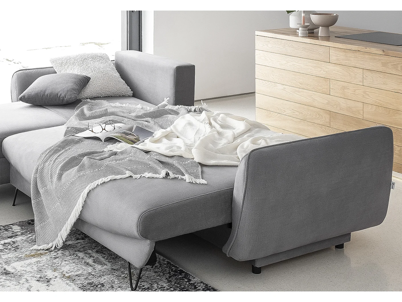 Canapé d'angle gauche convertible velours marron meuse Zurik 276cm