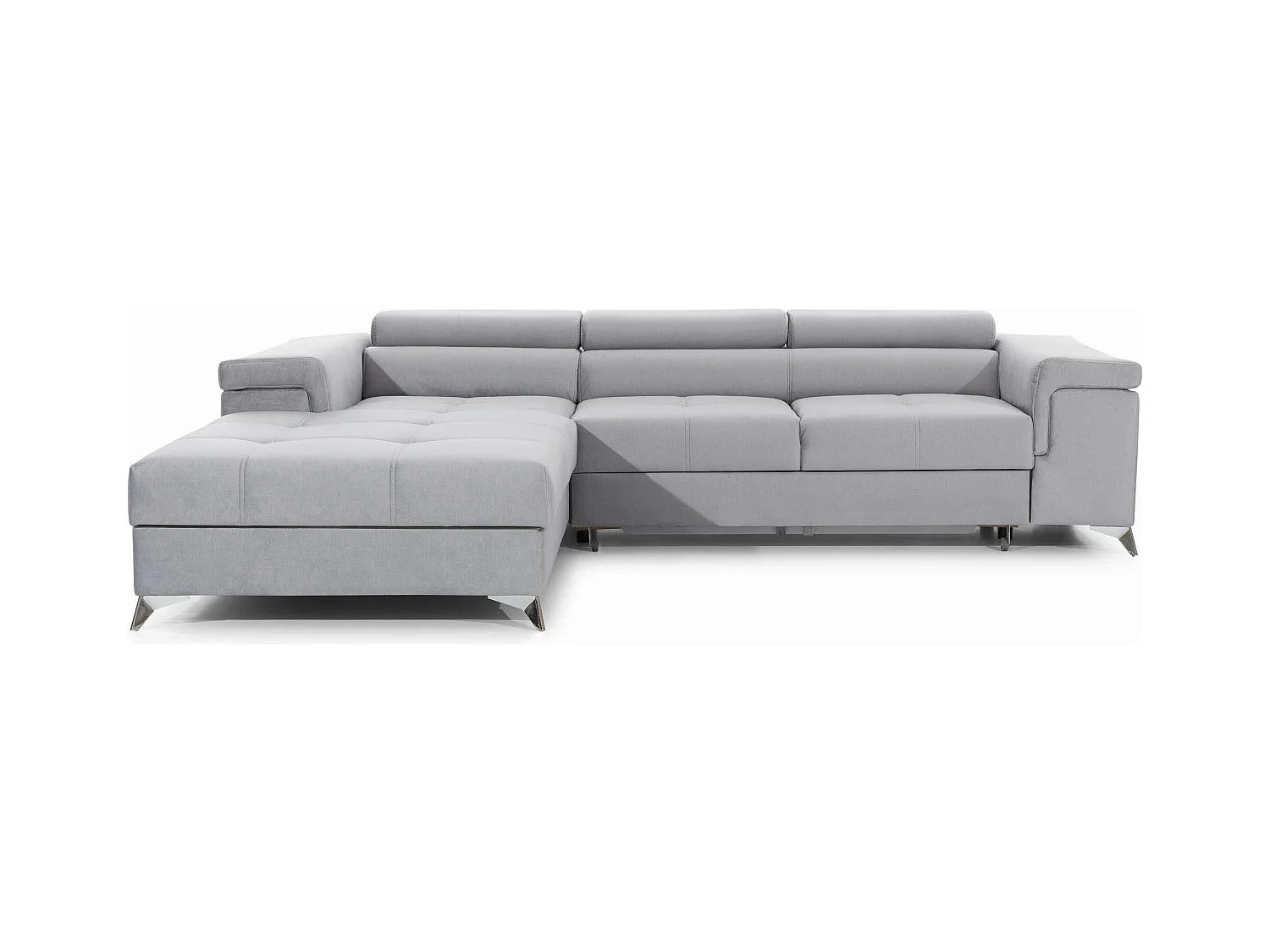 Canapé angle gauche convertible tissu gris clair avec appuis-tête réglables Rikaro 280cm