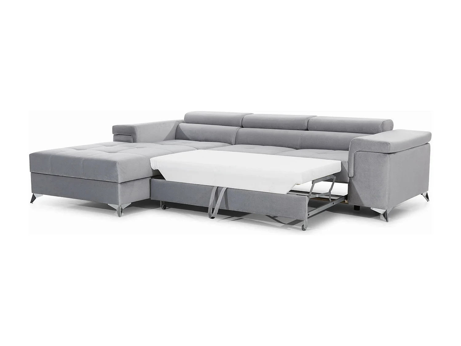 Canapé angle gauche convertible tissu gris clair avec appuis-tête réglables Rikaro 280cm