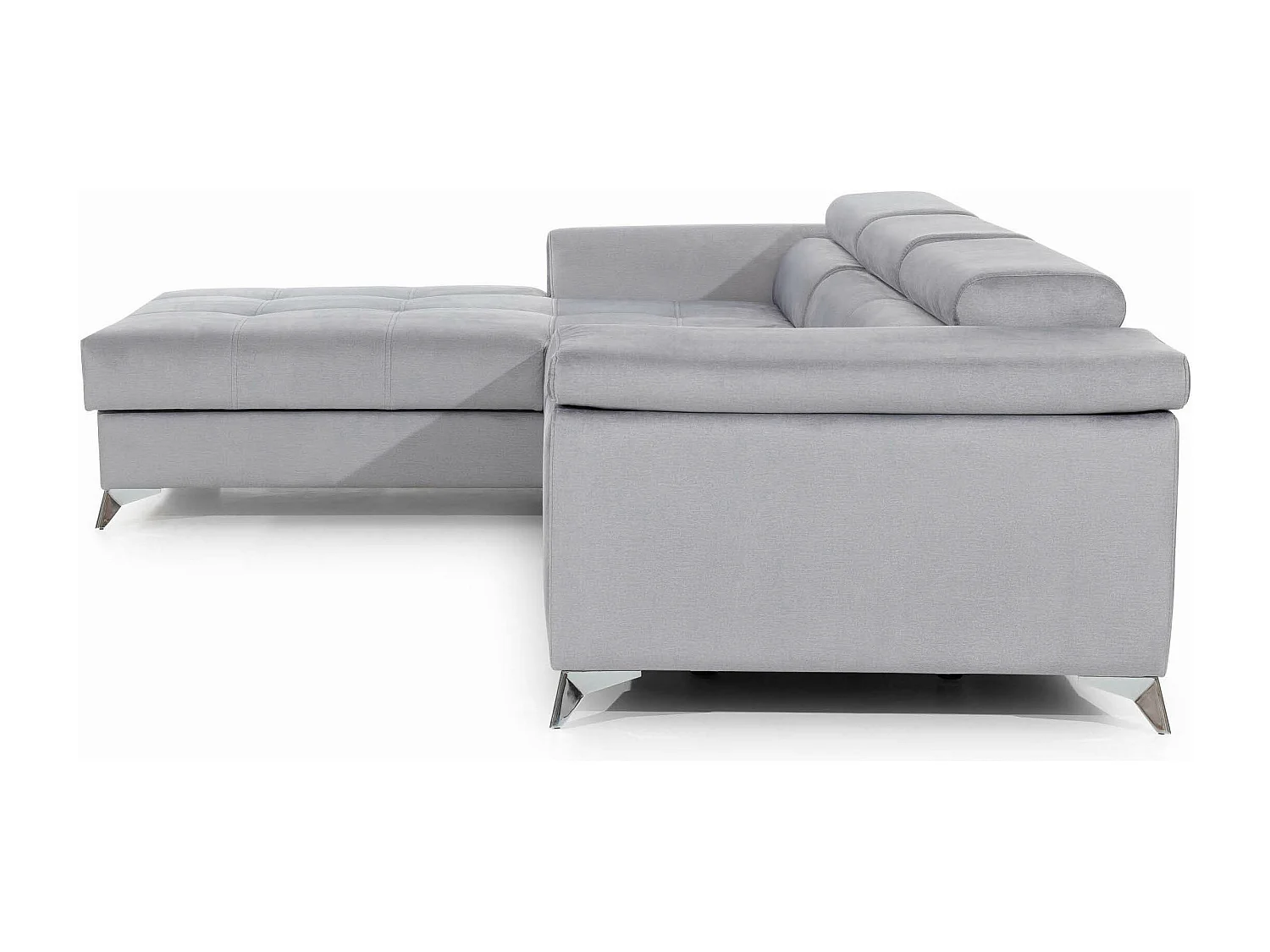 Canapé angle gauche convertible tissu gris clair avec appuis-tête réglables Rikaro 280cm