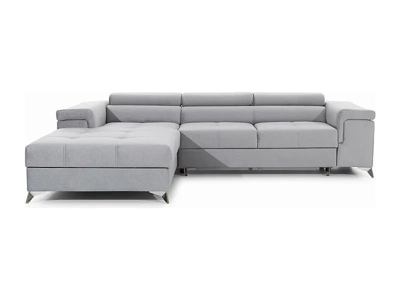 Canapé angle gauche convertible tissu gris clair avec appuis-tête réglables Rikaro 280cm
